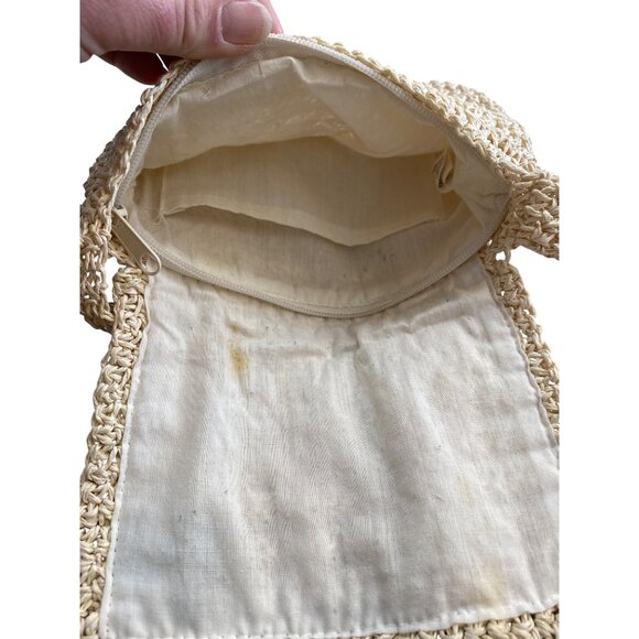 Handcrafted Beige Straw Crochet Shoulder Bag With Sunflower Embroidery - Picture 5 of 5